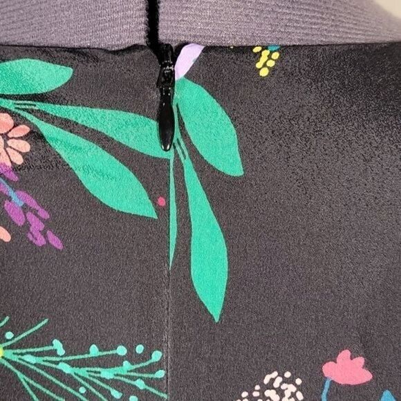 Trina Turk Black Floral Midi Fit & Flare Dress Sz 2 - Picture 6 of 13